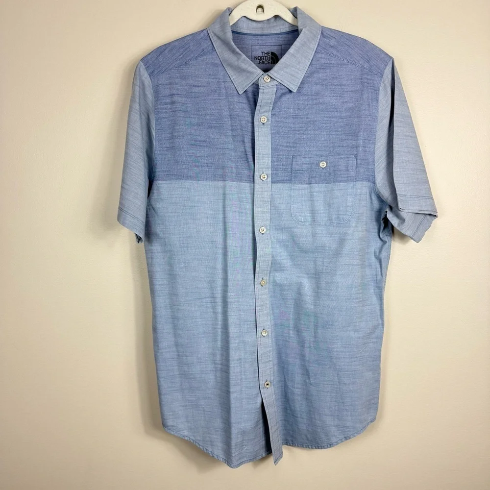 The North Face Button Down Mens Blue Shirt Colorblock Short Sleeve Large Top